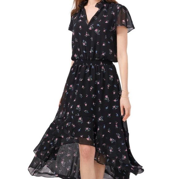 1.State Woodland Calico Rich Black Floral High Low Dress - Picture 2 of 9